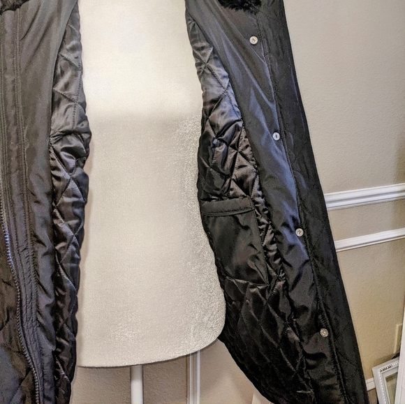 Faux Fur Black Quilted Winter Coat with Detachable Hood NWT - Picture 7 of 11